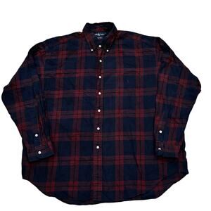 Vintage 90s Polo Ralph Lauren Big Shirt XL Plaid Burgundy Navy Made in USA